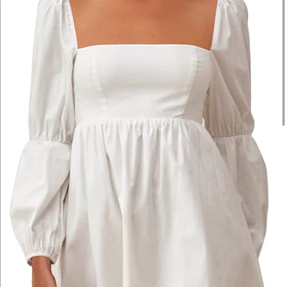 EXLURA Womens Square Neck Dress Long Puff Sleeve A-Line Casual Short Mini Dress